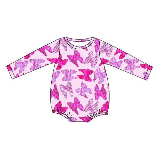 Baby Infant Girls Pink Bows Long Sleeve Rompers preorder