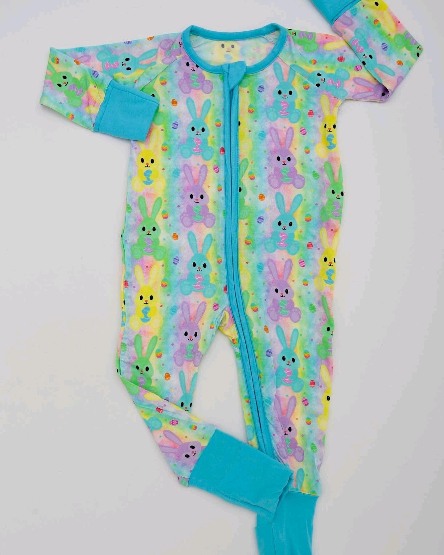 Baby Infant Girls Colorful Easter Bunny Zip Rompers preorder