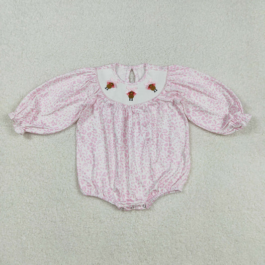 Baby Infant Girls Pink Flowers Thanksgiving Turkey Smocked Rompers