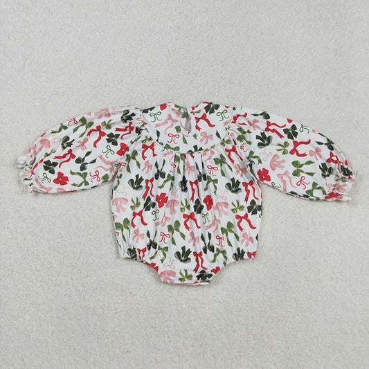 Baby Infant Girls Christmas Colorful Bows Smocked Rompers