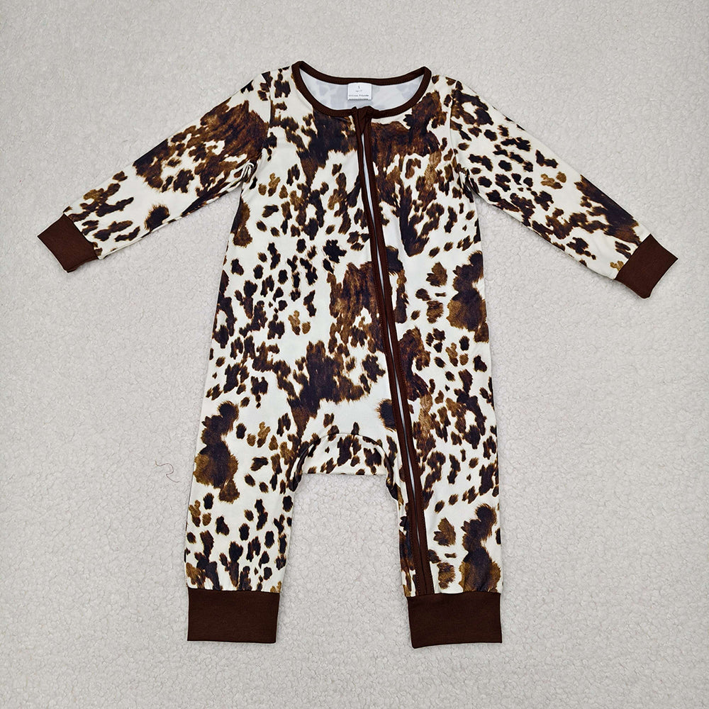 Baby Girls Cowhide Zip Rompers