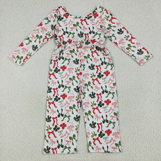 Baby Girls Christmas Colorful Bows Pockets Jumpsuits Rompers