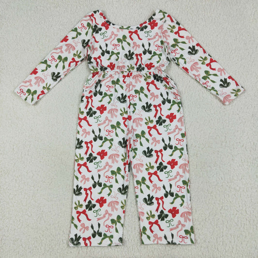 Sibling Baby Girls Christmas Green Red Bows Pockets Jumpsuits Knee Length Dress