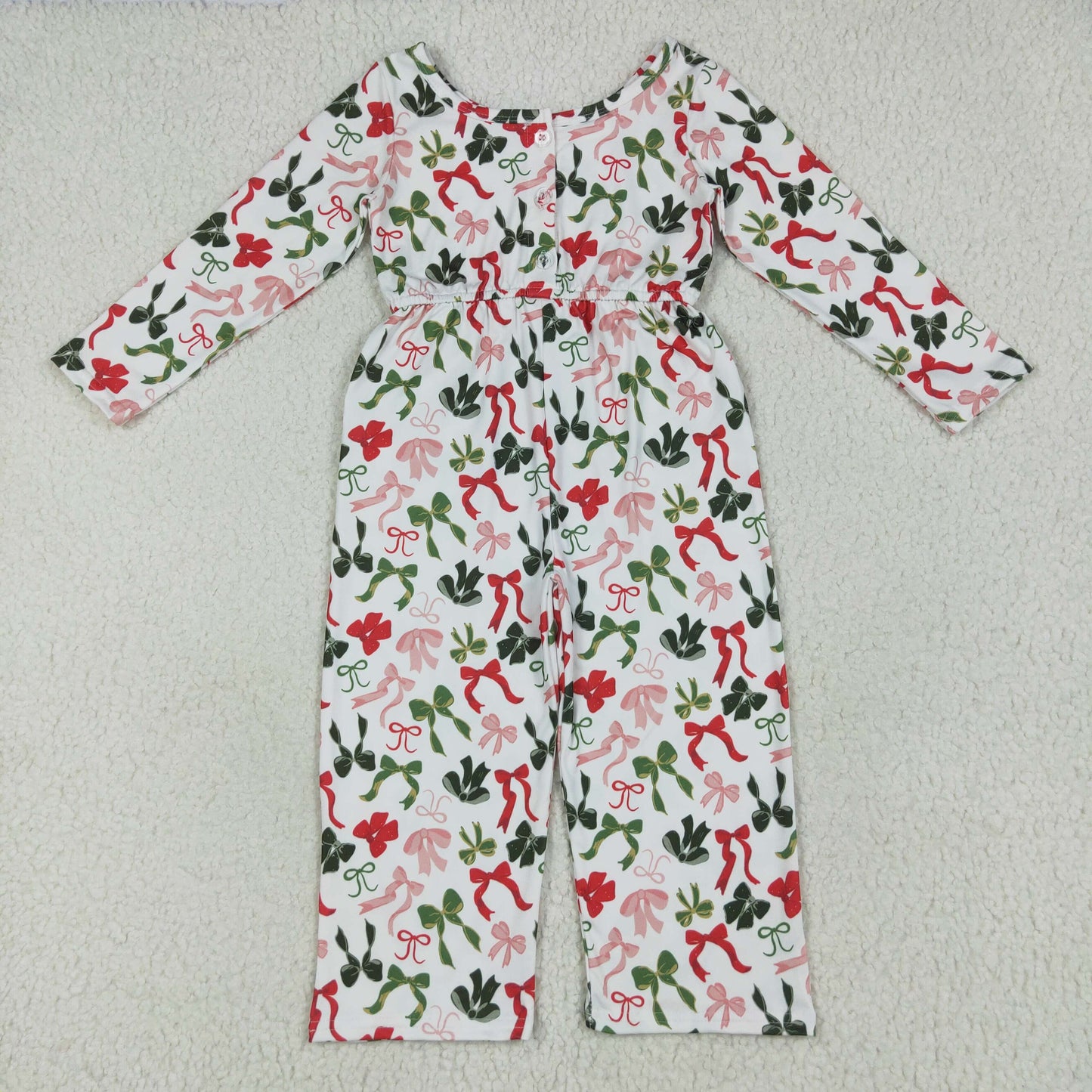 Sibling Baby Girls Christmas Green Red Bows Pockets Jumpsuits Knee Length Dress