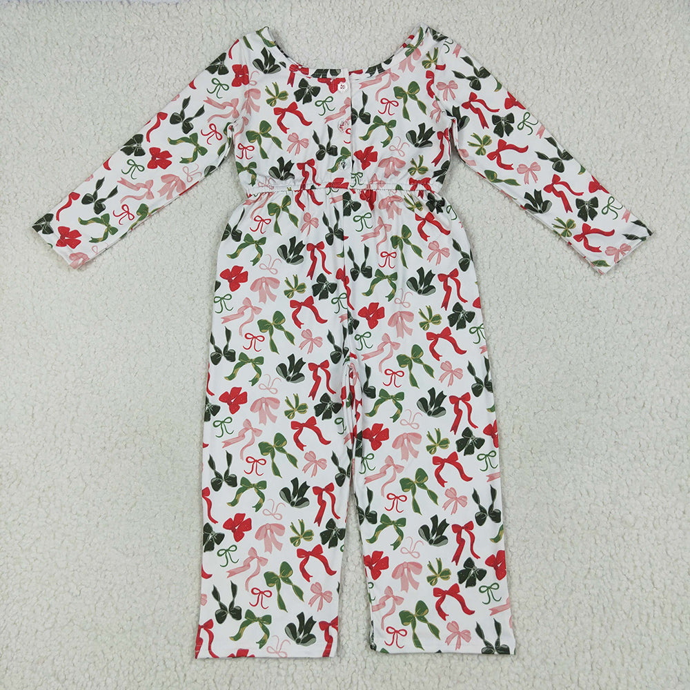 Baby Girls Christmas Colorful Bows Pockets Jumpsuits Rompers