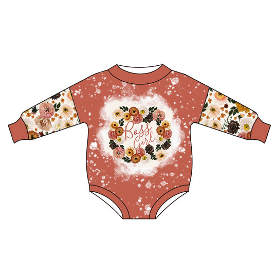 Baby Infant Girls Peach Long Sleeves Flowers Rompers Preorder