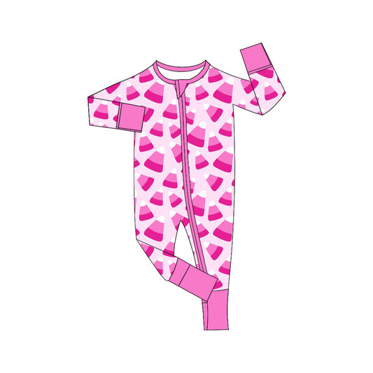 Preorder moq 5 Baby Infant Girls Long Sleeves Hot Pink Candy Zipper Rompers