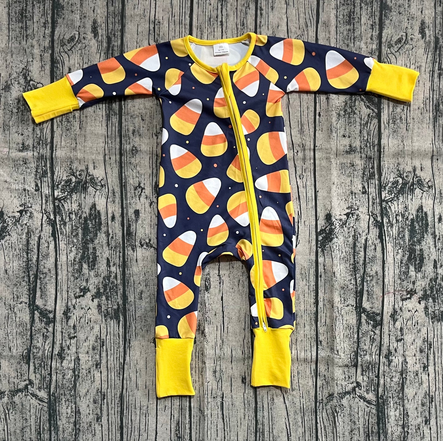 Baby Boys Halloween Candy Plaid Zipper Footie Rompers
