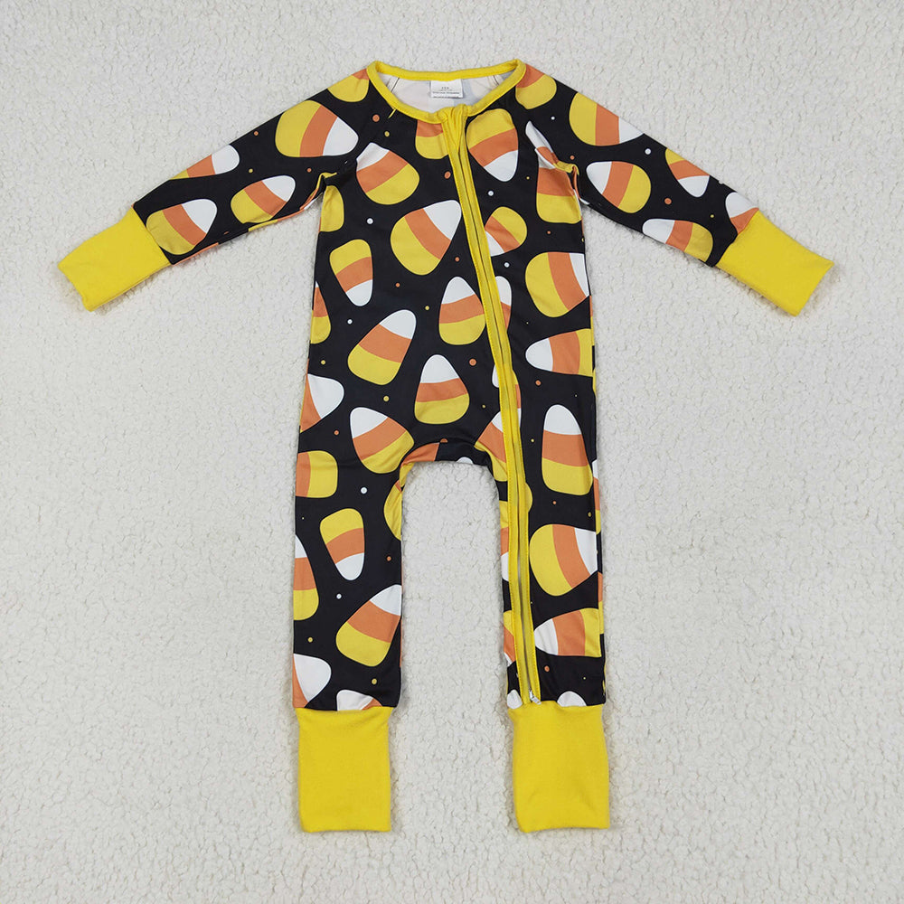 Baby Boys Halloween Candy Plaid Zipper Footie Rompers