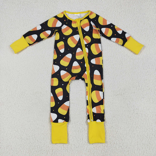 Baby Boys Halloween Candy Plaid Zipper Footie Rompers