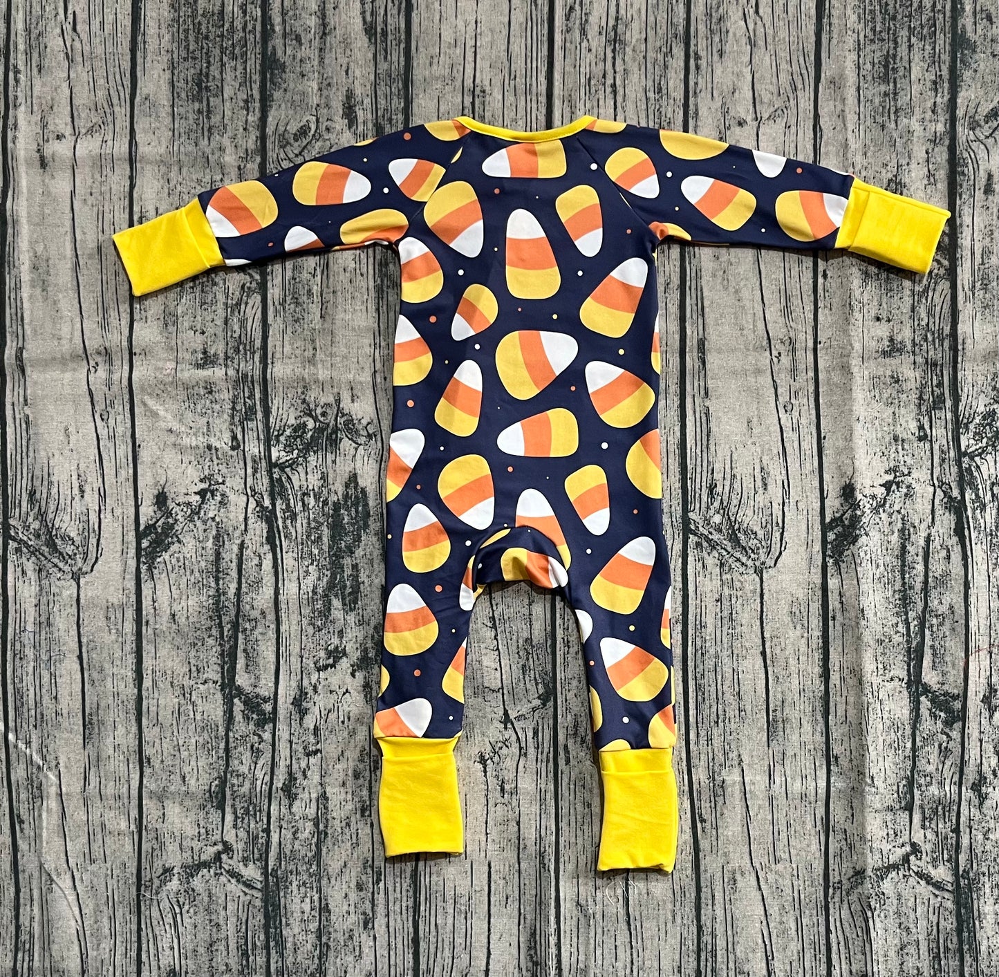Baby Boys Halloween Candy Plaid Zipper Footie Rompers
