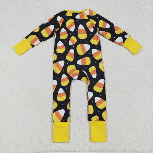 Baby Boys Halloween Candy Plaid Zipper Footie Rompers
