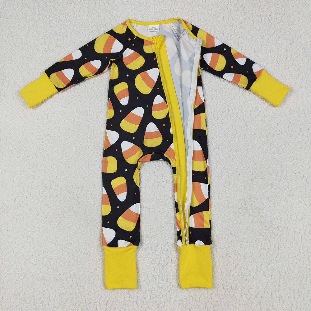 Baby Boys Halloween Candy Plaid Zipper Footie Rompers
