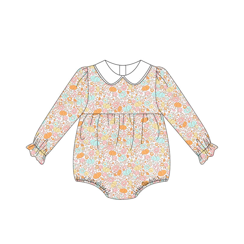 Baby Girls Long Sleeves Pumpkins Leopard Ruffle Rompers Preorder
