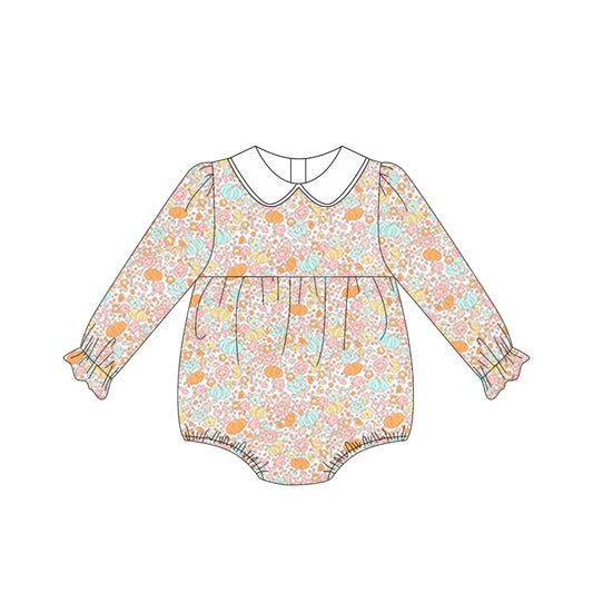 Baby Girls Long Sleeves Pumpkins Leopard Ruffle Rompers Preorder
