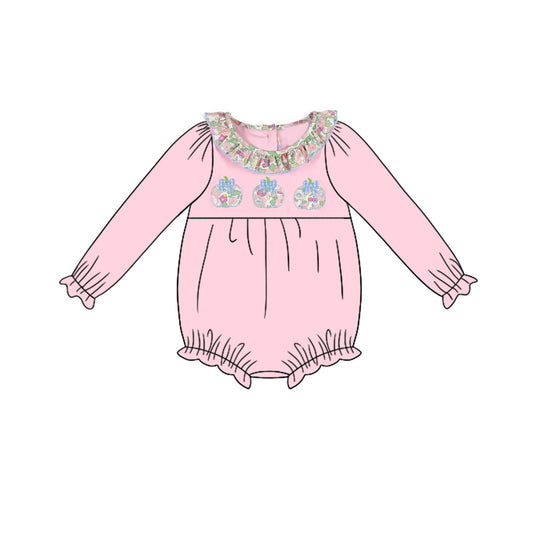 Preorder moq 5 Baby Girls Pink Long Sleeves Pumpkins Ruffle Rompers