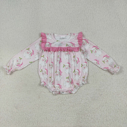 Baby Girls Christmas Pink Santa Ruffle Rompers
