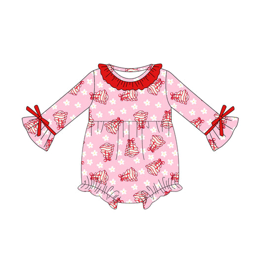 Baby Girls Long Sleeves Pink Flowers Trees Ruffle Rompers Preorder