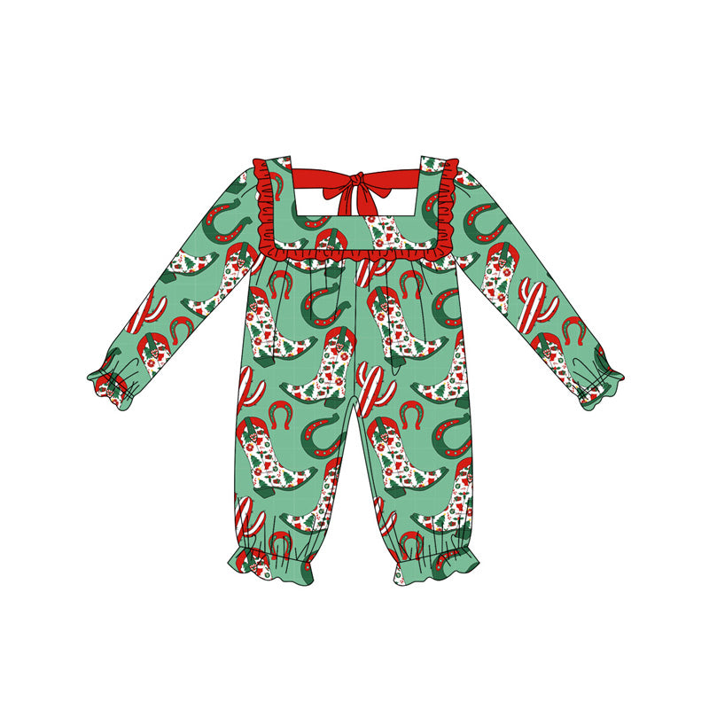 Baby Girls Long Ruffle Sleeves Green Boots Cactus Pant Rompers Preorder