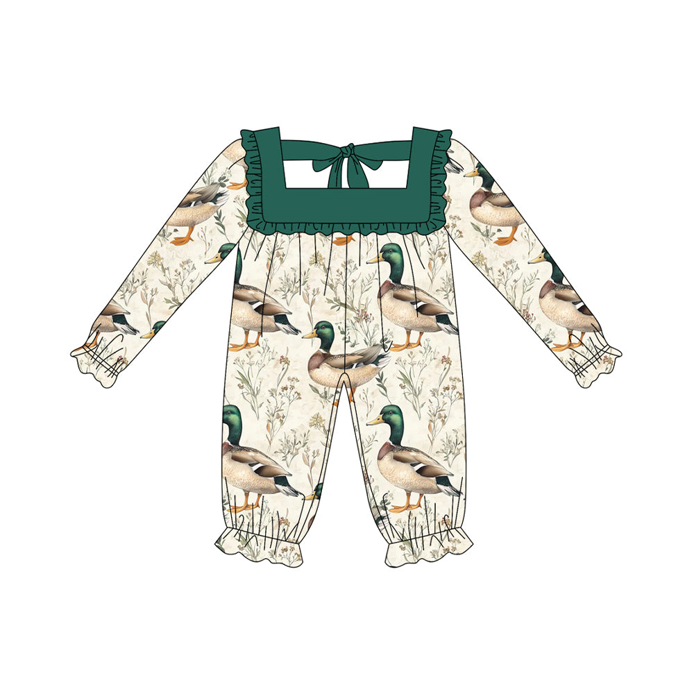 Baby Girls Long Ruffle Sleeves Green Ducks Pant Rompers Preorder