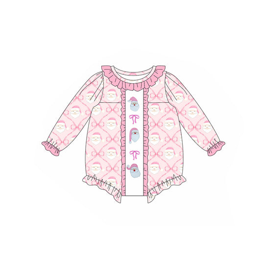 Ruffle Baby Girls Long Sleeves Pink Bows Santa Plaid Ruffle Rompers Preorder