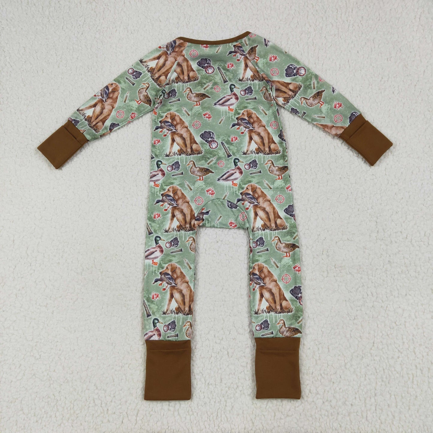 Sibling Baby Kids Ducks Camo Southern Hunting Two Way Zipper Convertible Rompers
