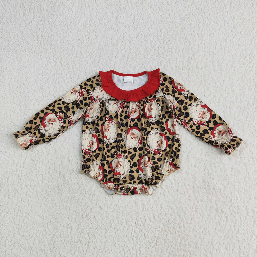 Sibling Baby Girls Christmas Santa Leopard Rompers Dresses
