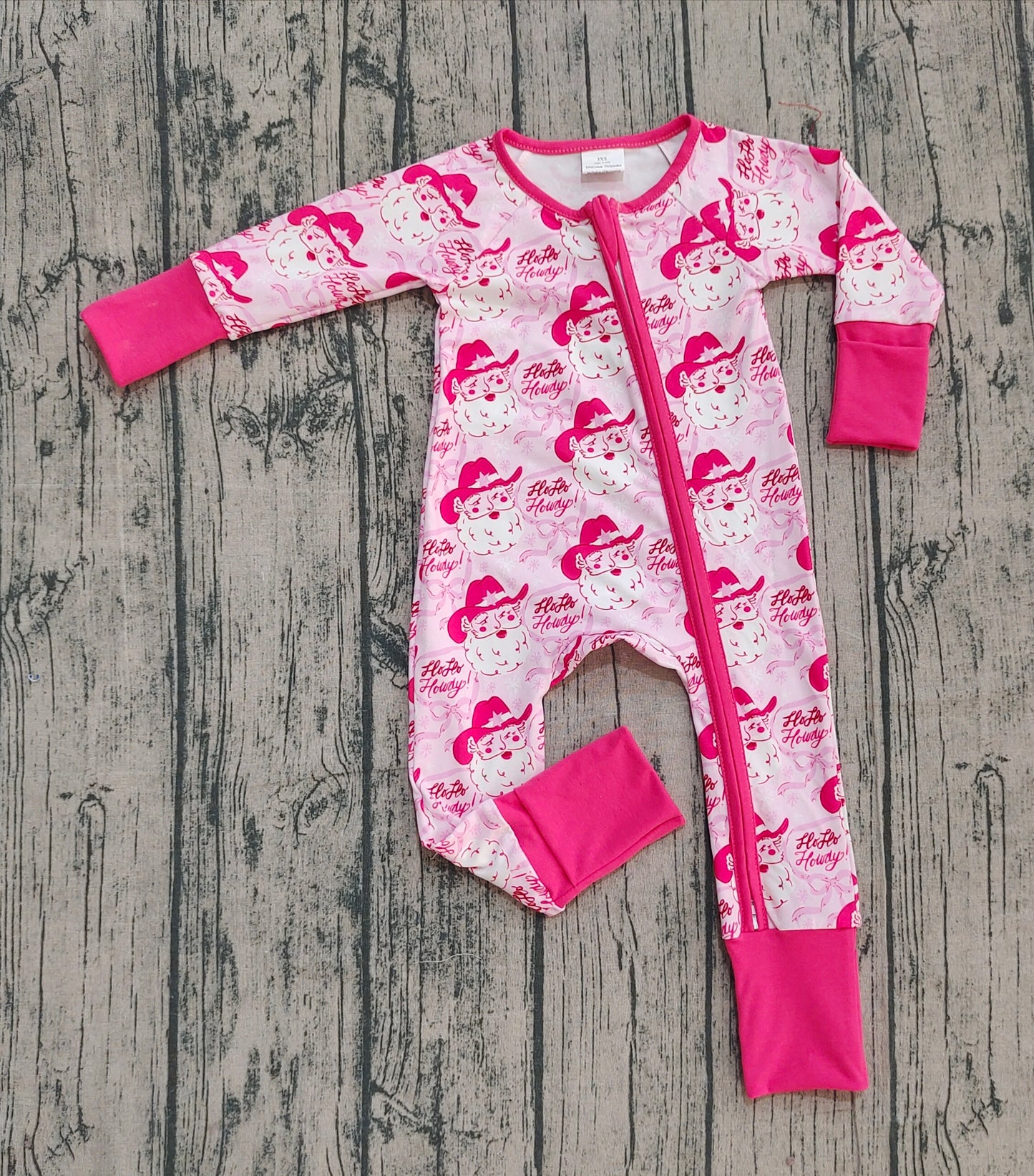 Baby Girls Pink Bows Santa Christmas Zipper Footie Rompers