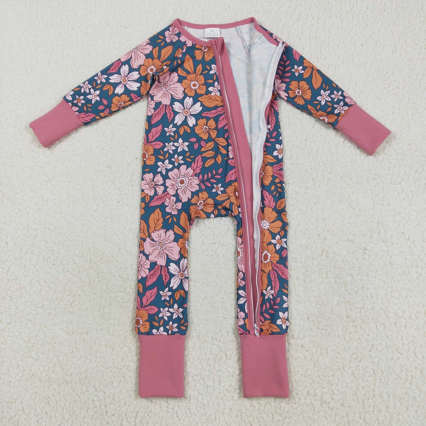 Baby Girls Flowers Zipper Footie Rompers