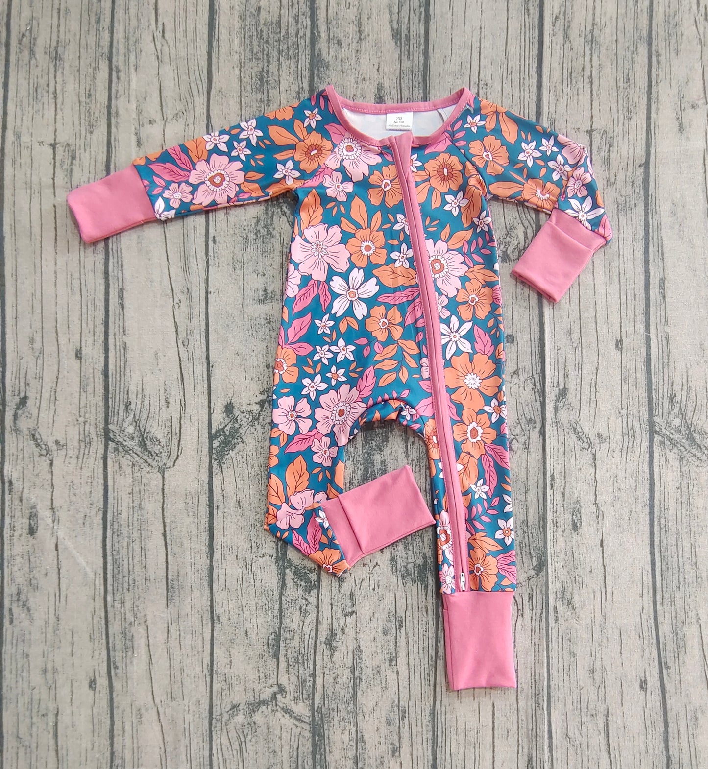 Baby Girls Flowers Zipper Footie Rompers
