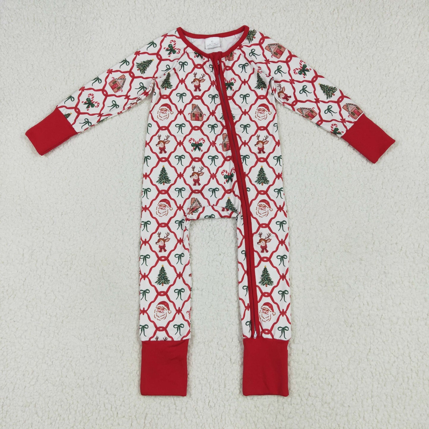 Family Sibling Baby Kids Christmas Red Bows Santa Trees Checked Clothes Sets Rompers Blanked