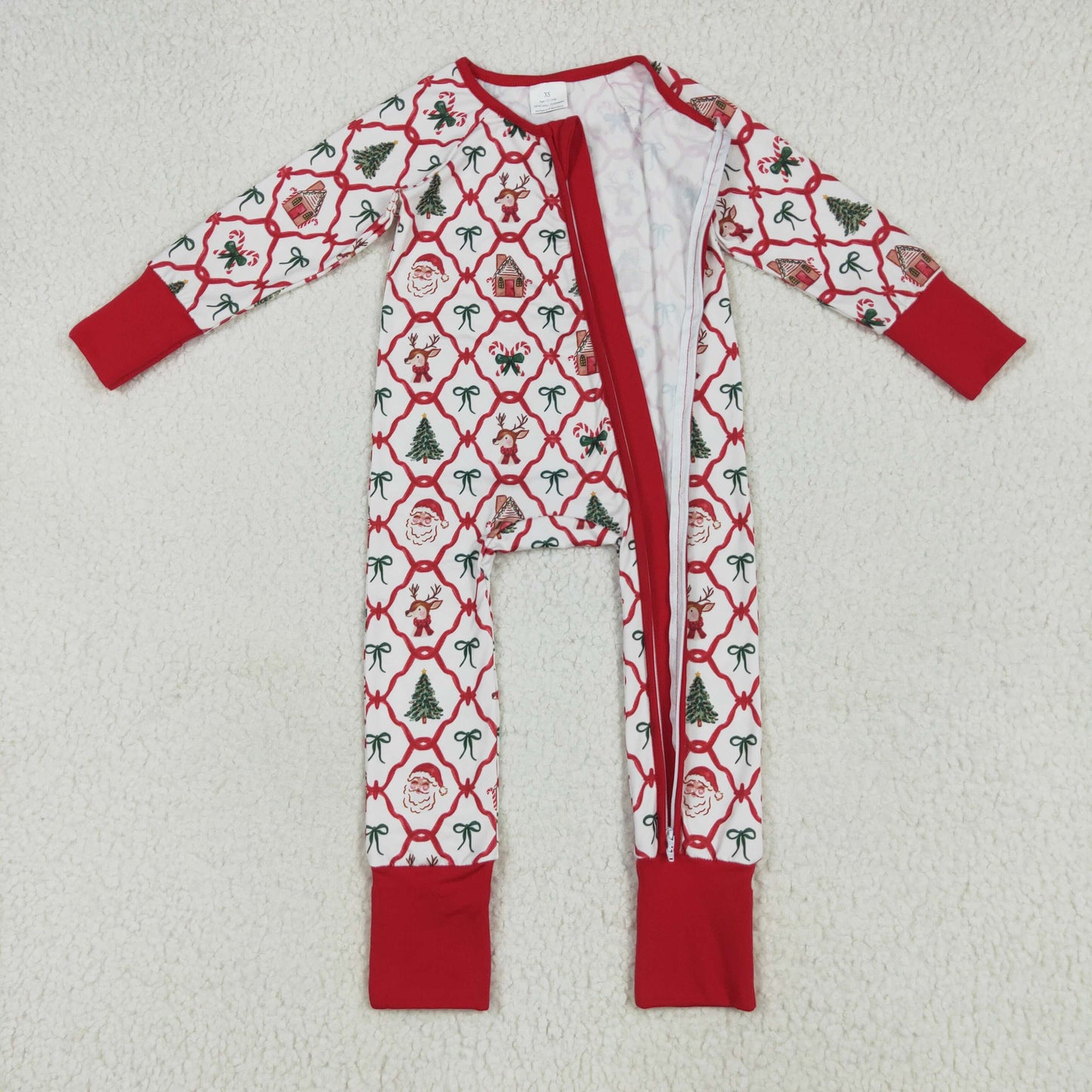 Family Sibling Baby Kids Christmas Red Bows Santa Trees Checked Clothes Sets Rompers Blanked