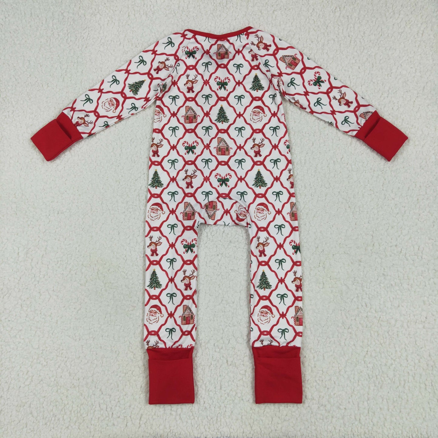 Sibling Baby Kids Holly Bows Santa Christmas Two Way Zip Convertible Rompers