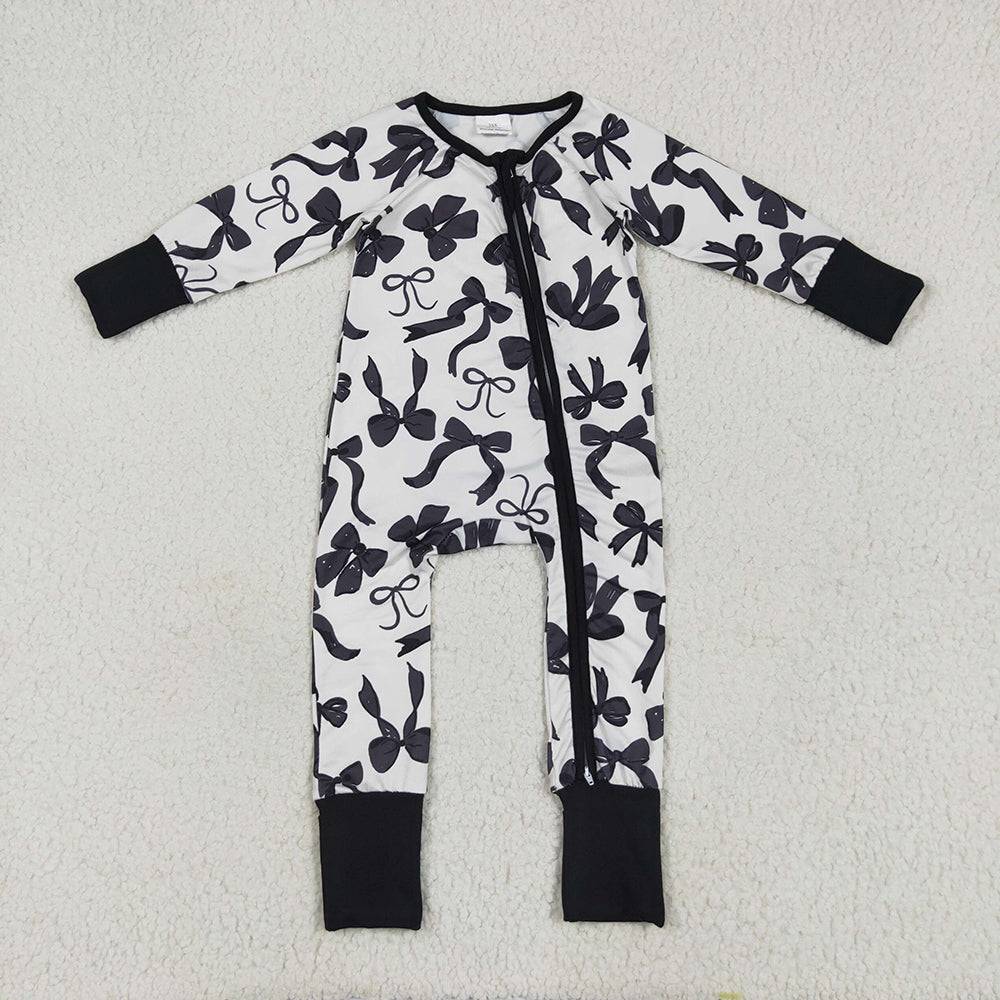 Baby Kids Footie Black Bows Zipper Rompers