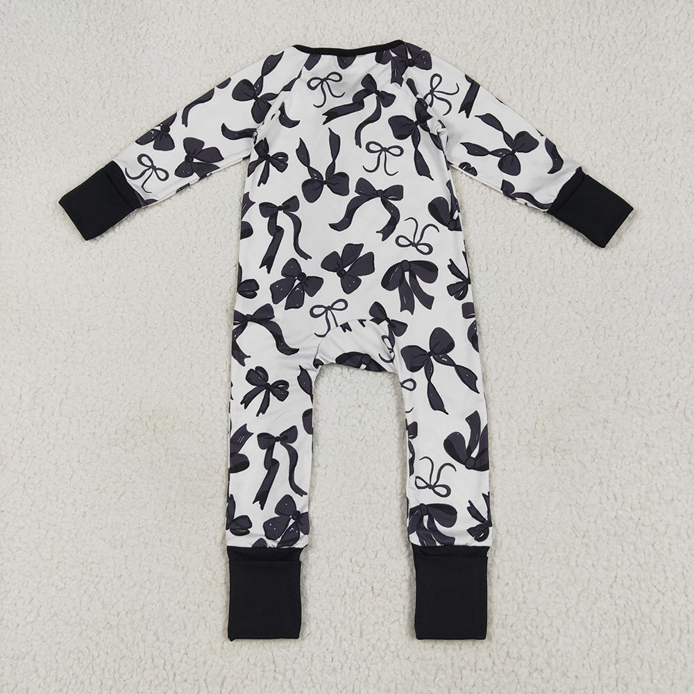 Baby Kids Footie Black Bows Zipper Rompers