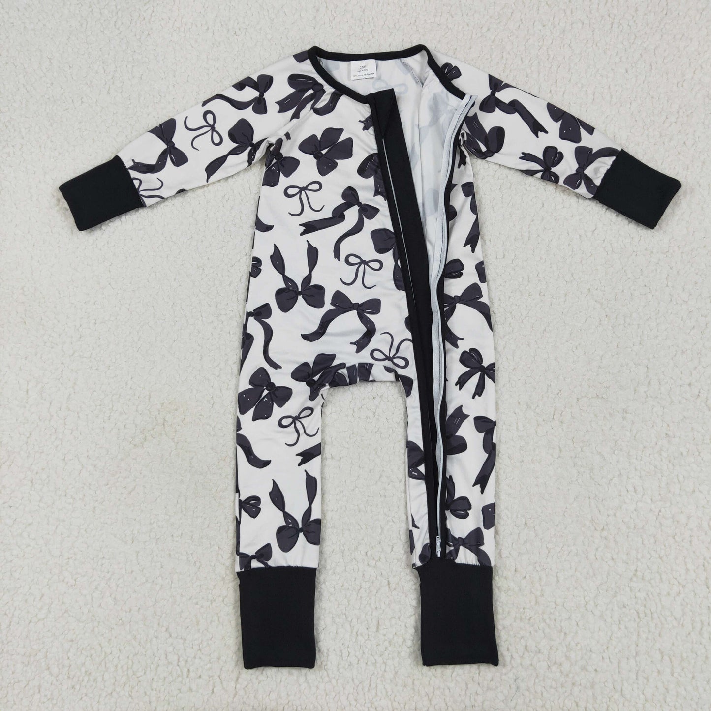 Sibling Mama and Me Black Bows Button Shirts Pajamas Sets Zipper Rompers Jumpsuits