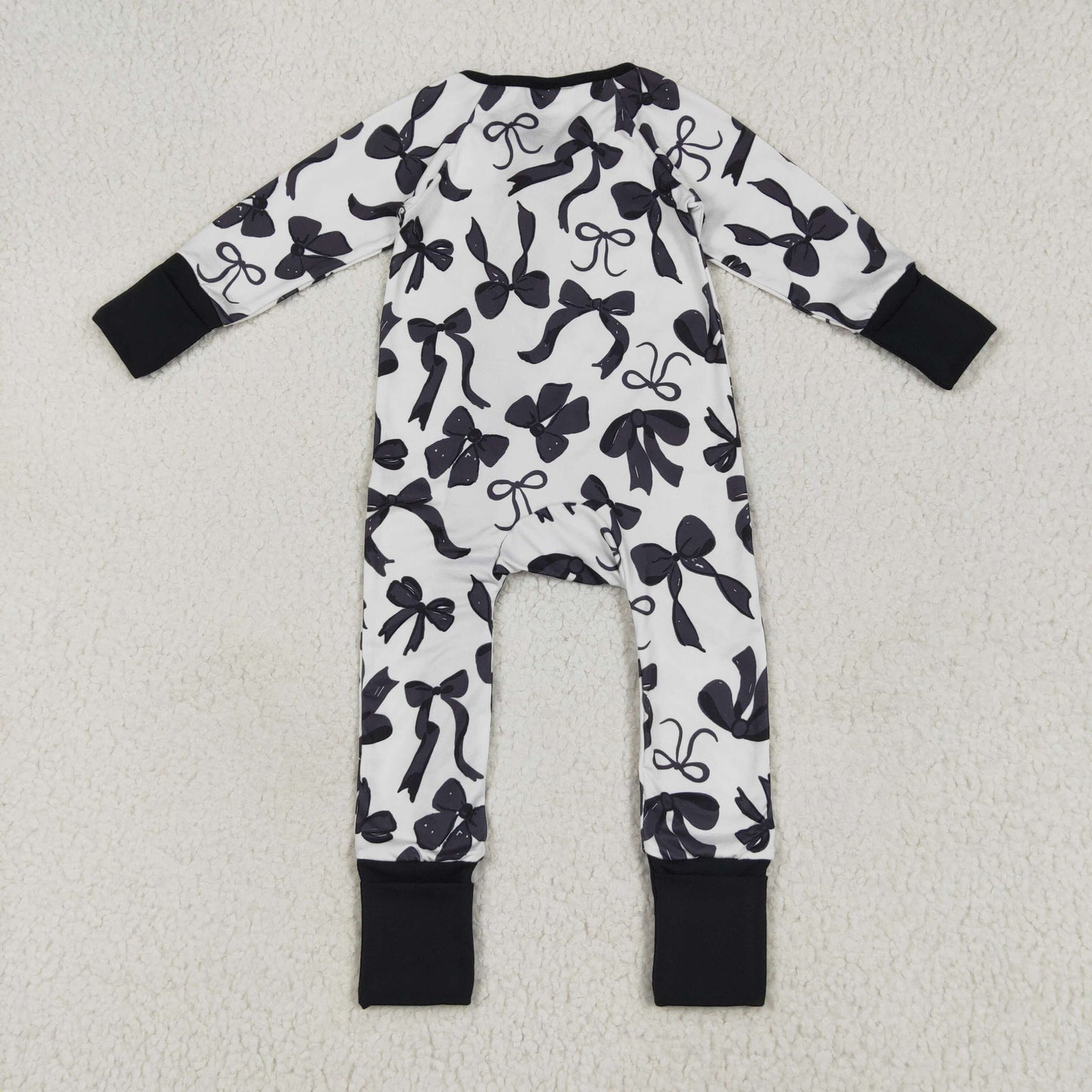 Sibling Mama and Me Black Bows Button Shirts Pajamas Sets Zipper Rompers Jumpsuits