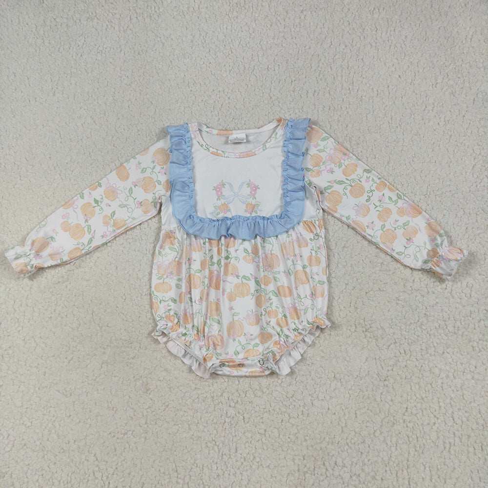 Baby Girls Long Sleeves Pumpkins Bows Ruffle Rompers