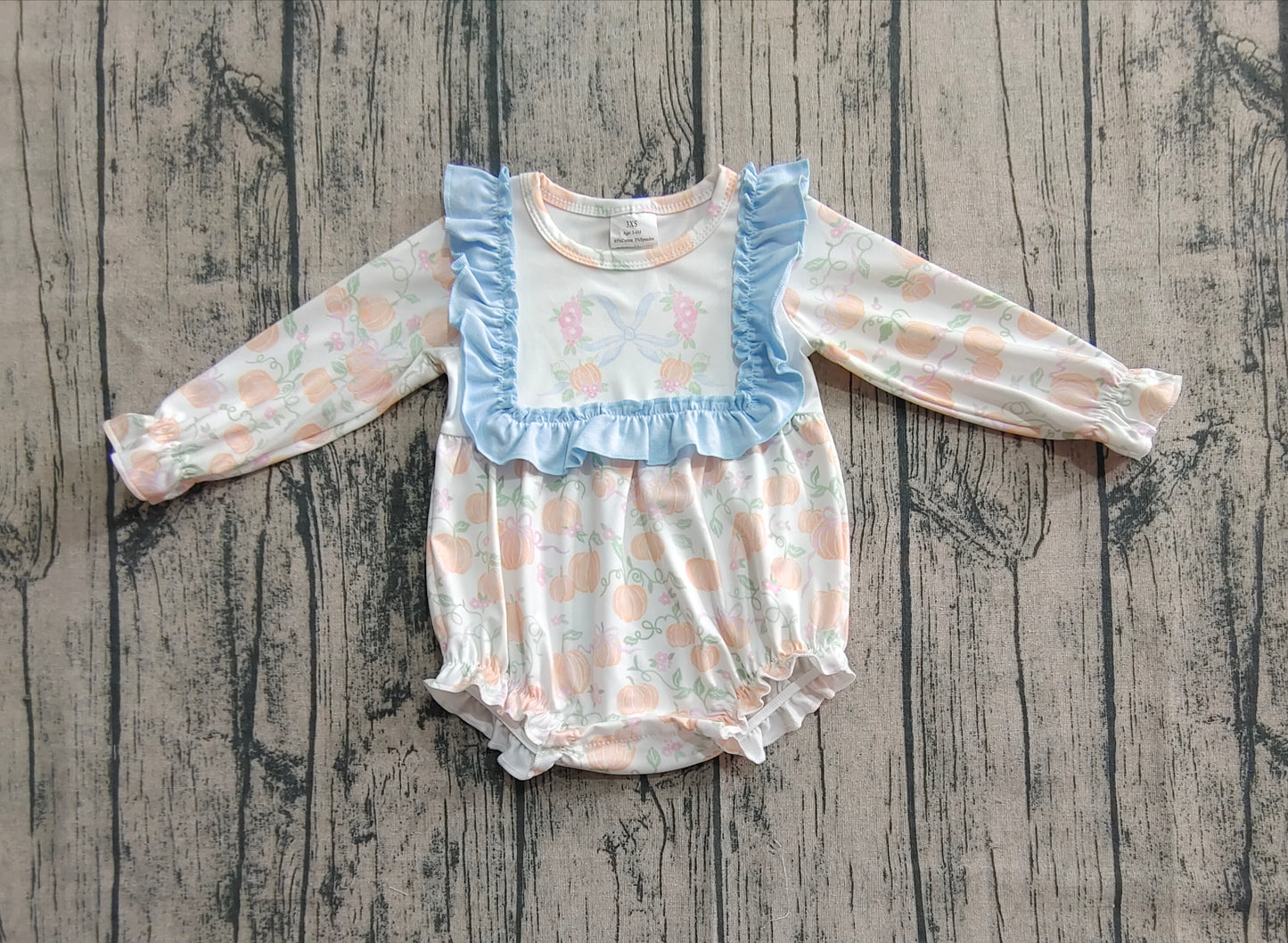 Baby Girls Long Sleeves Pumpkins Bows Ruffle Rompers