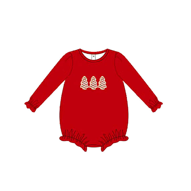 Baby Girls Red Long Sleeves Trees Ruffle Rompers Preorder