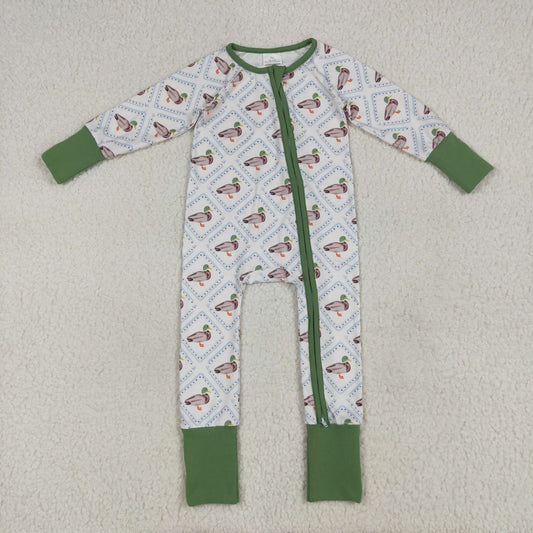 USA Shop Baby Boys Green Ducks Checked Hunting Two Way Zip Convertible Rompers