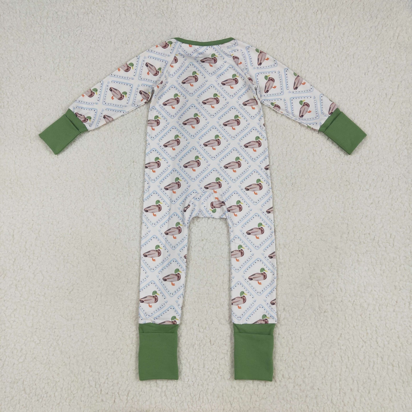 USA Shop Baby Boys Green Ducks Checked Hunting Two Way Zip Convertible Rompers