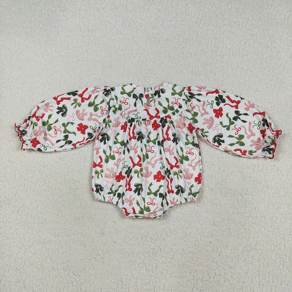 Baby Girls Smocked Embroidery Merry Christmas Colorful Bows Rompers
