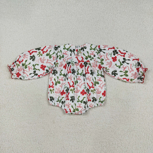 Baby Girls Smocked Embroidery Merry Christmas Colorful Bows Rompers