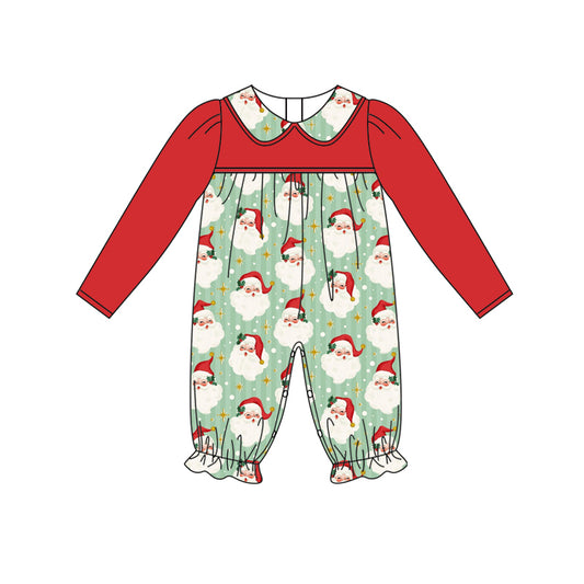 Baby Girls Red Long Sleeves Santa Stars Ruffle Pant Rompers Preorder