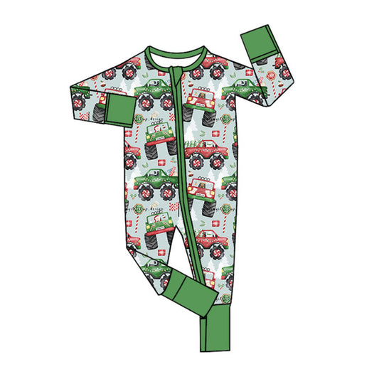 Baby Girls Green Long Sleeves Truck Trees Flags Pant Zipper Rompers Preorder