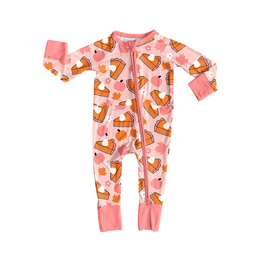 Baby Girls Pink Long Sleeves Cakes Pumpkins Zipper Pant Rompers Preorder