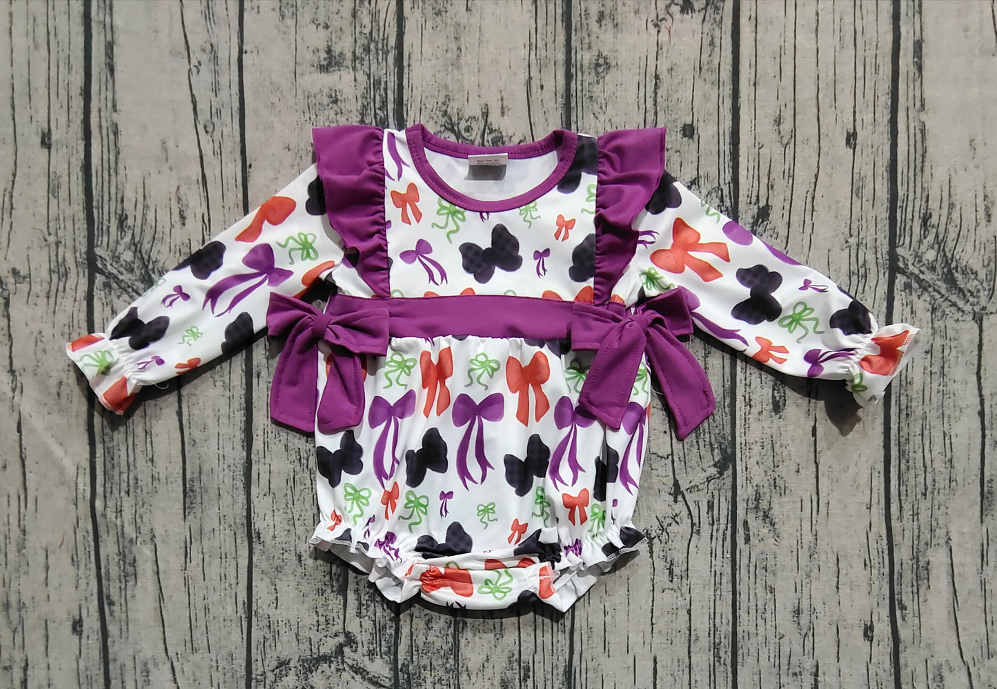 Baby Girls Halloween Colorful Purple Bows Ruffle Rompers
