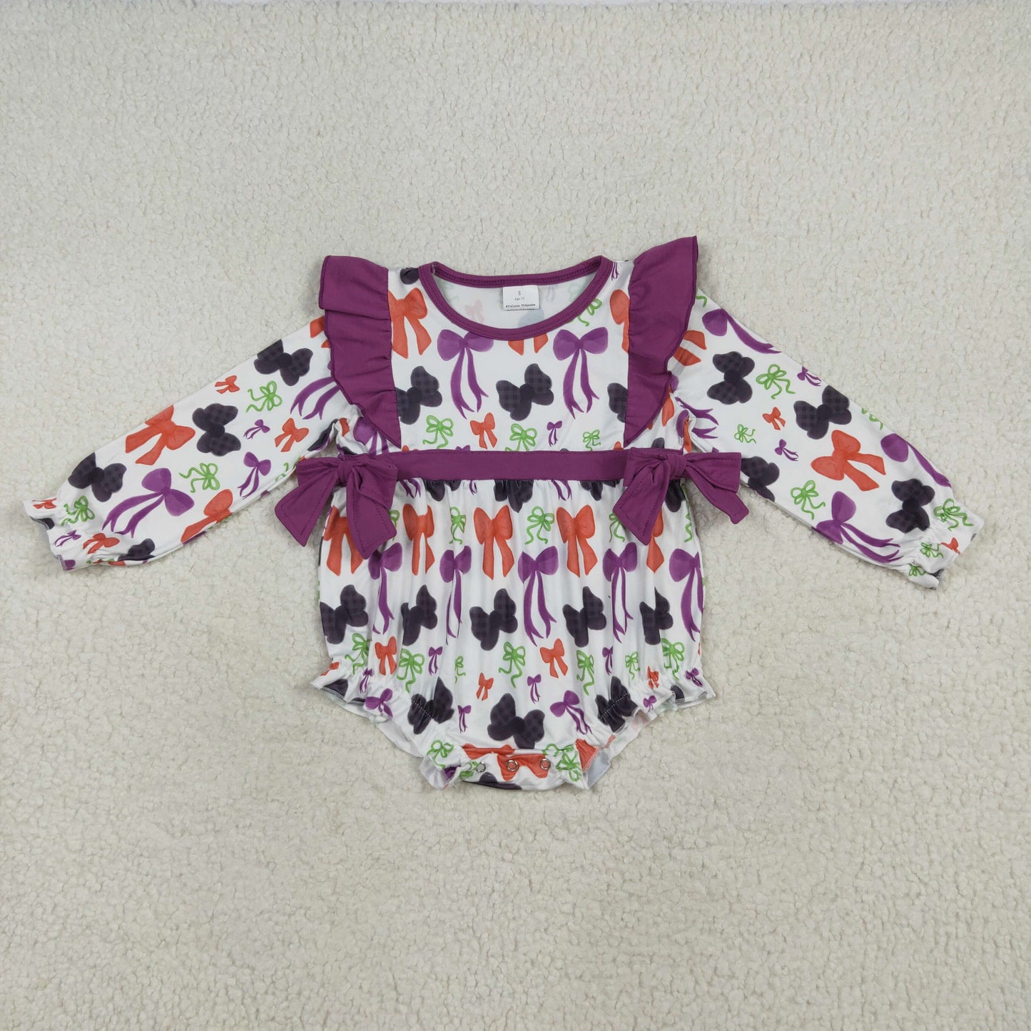 Baby Girls Halloween Colorful Purple Bows Ruffle Rompers