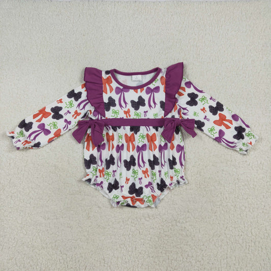 Baby Girls Halloween Colorful Purple Bows Ruffle Rompers